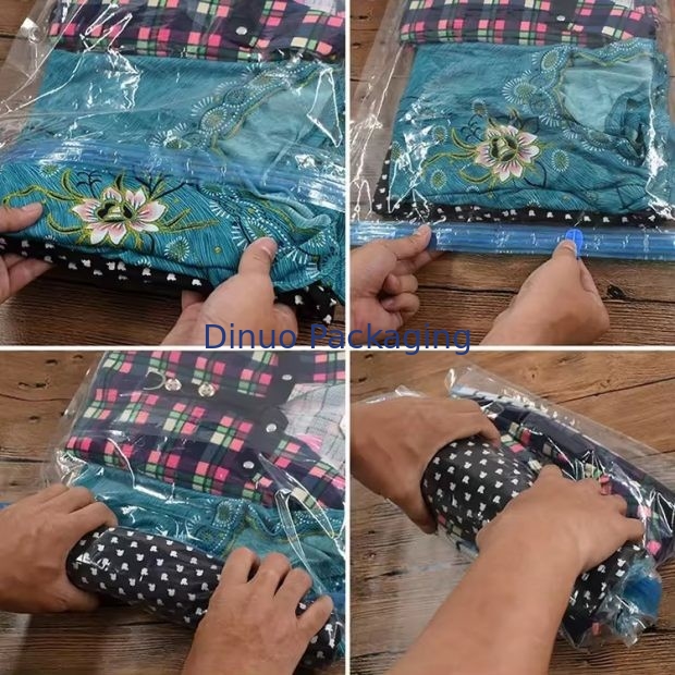 Individuell angepasste Reisevakuumspeicher Tasche Kunststoff Verpackung Hand Roll Vakuumspeicher Tasche mit Reißverschluss für Gepäck